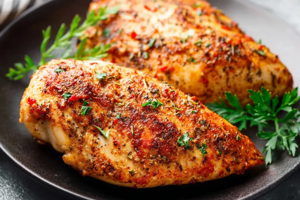Juicy Air Fryer Chicken Breast High Protein recipe, served and ready to eat, easy homemade dinner