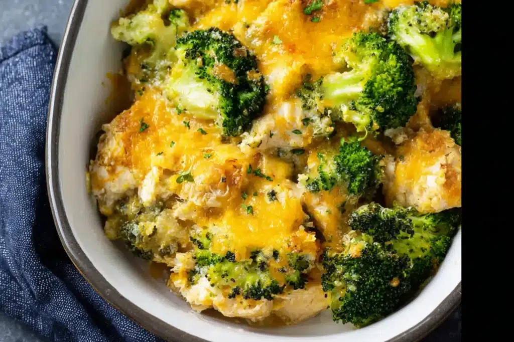 Keto Chicken Casserole Broccoli Cheese recipe, served and ready to eat, easy homemade dinner