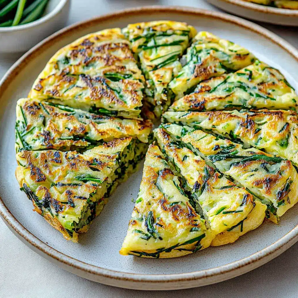 Korean chive pancakes buchujeon served golden and crispy on a plate, ready to eat