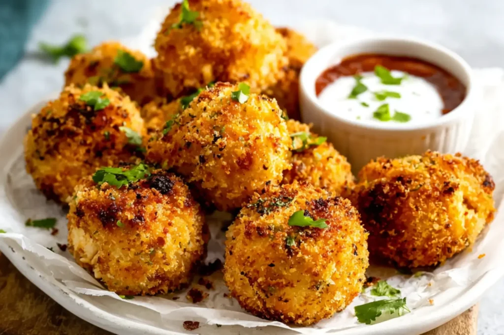 Leftover Chicken Air Fryer Croquettes recipe, served and ready to eat, easy homemade dinner