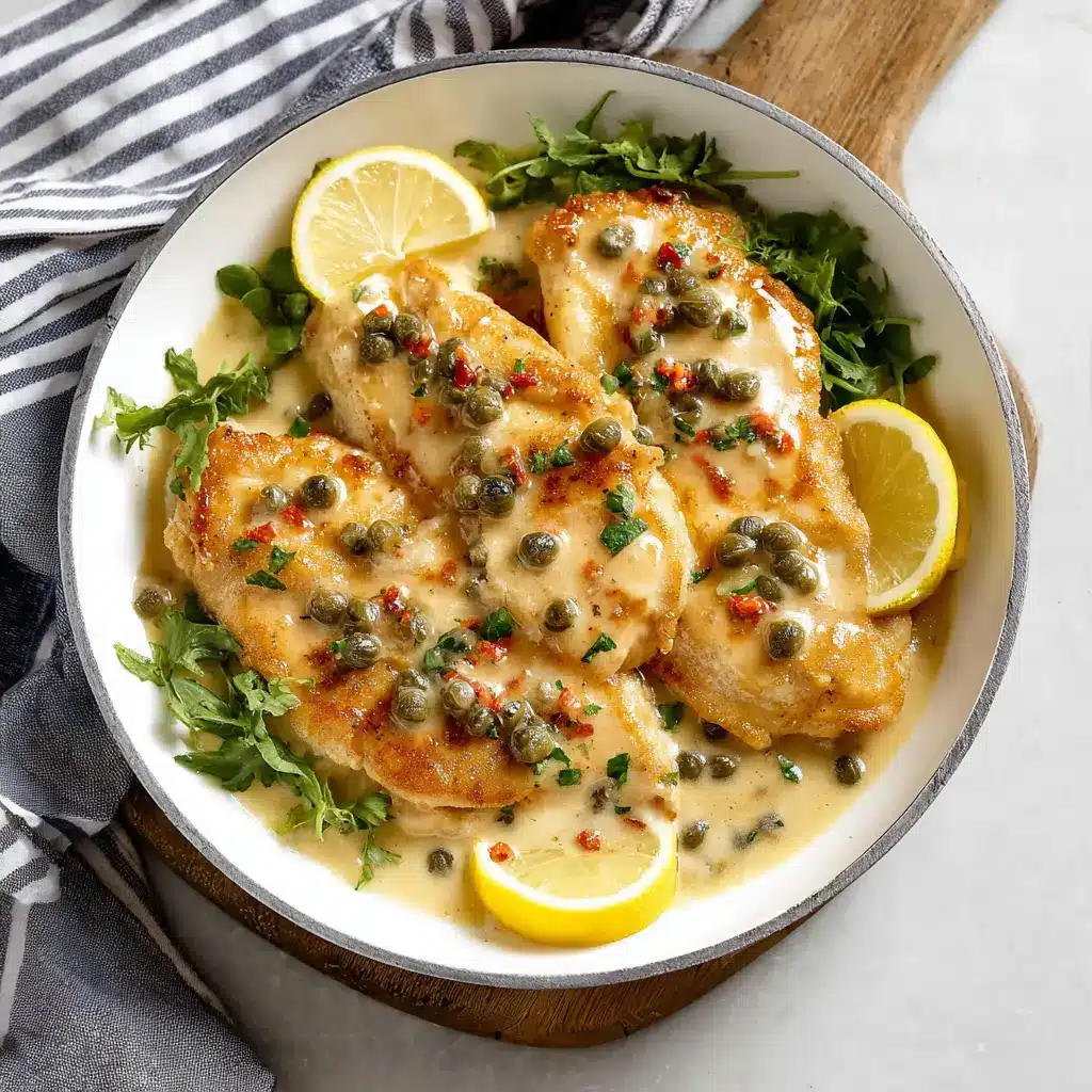 Lemon Chicken Piccata recipe, served and ready to eat, easy homemade dinner
