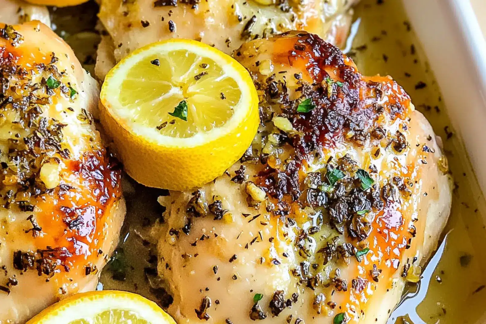 LEMON GARLIC BAKED CHICKEN BREAST recipe, served and ready to eat, easy homemade dinner