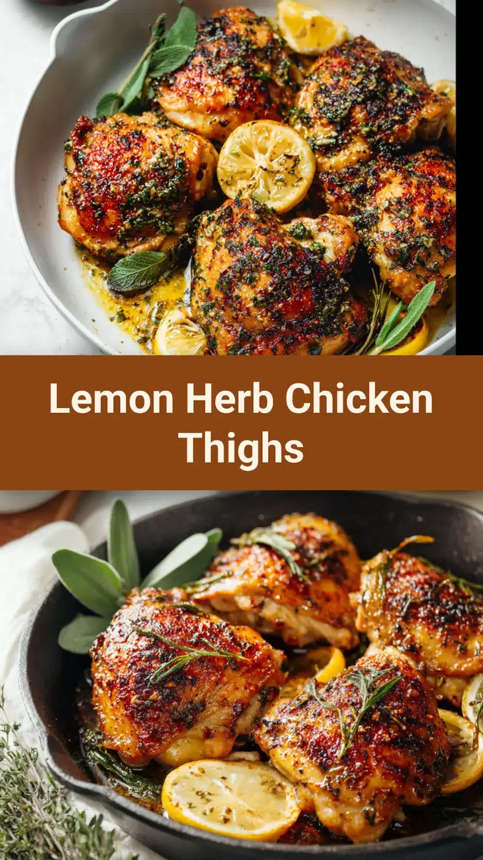 Lemon Herb Roasted Chicken Thighs recipe, served and ready to eat, easy homemade dinner