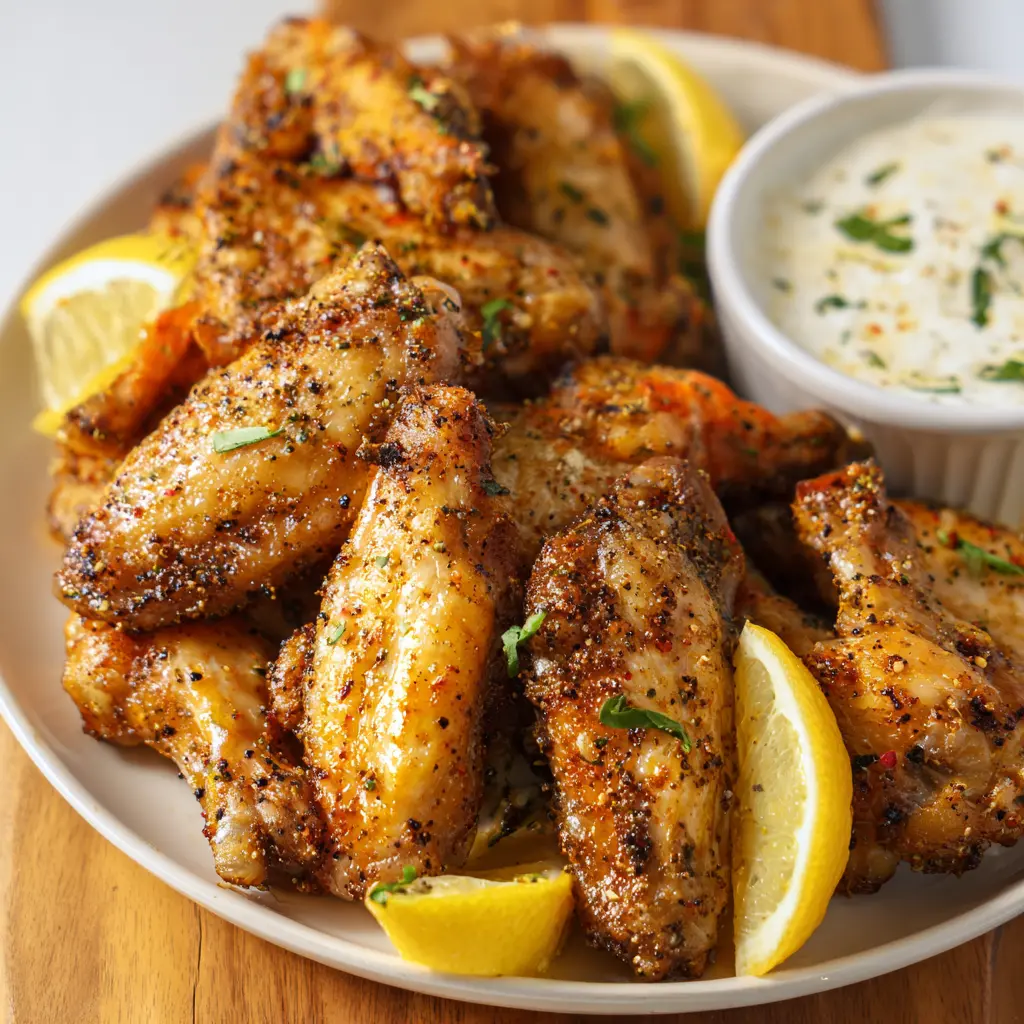 Lemon Pepper Wings recipe, served and ready to eat, easy homemade dish