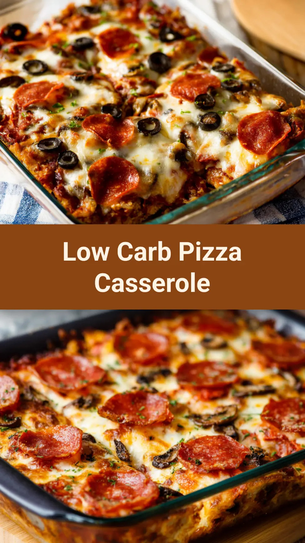 Low Carb Pizza Casserole recipe, served and ready to eat, easy homemade dish