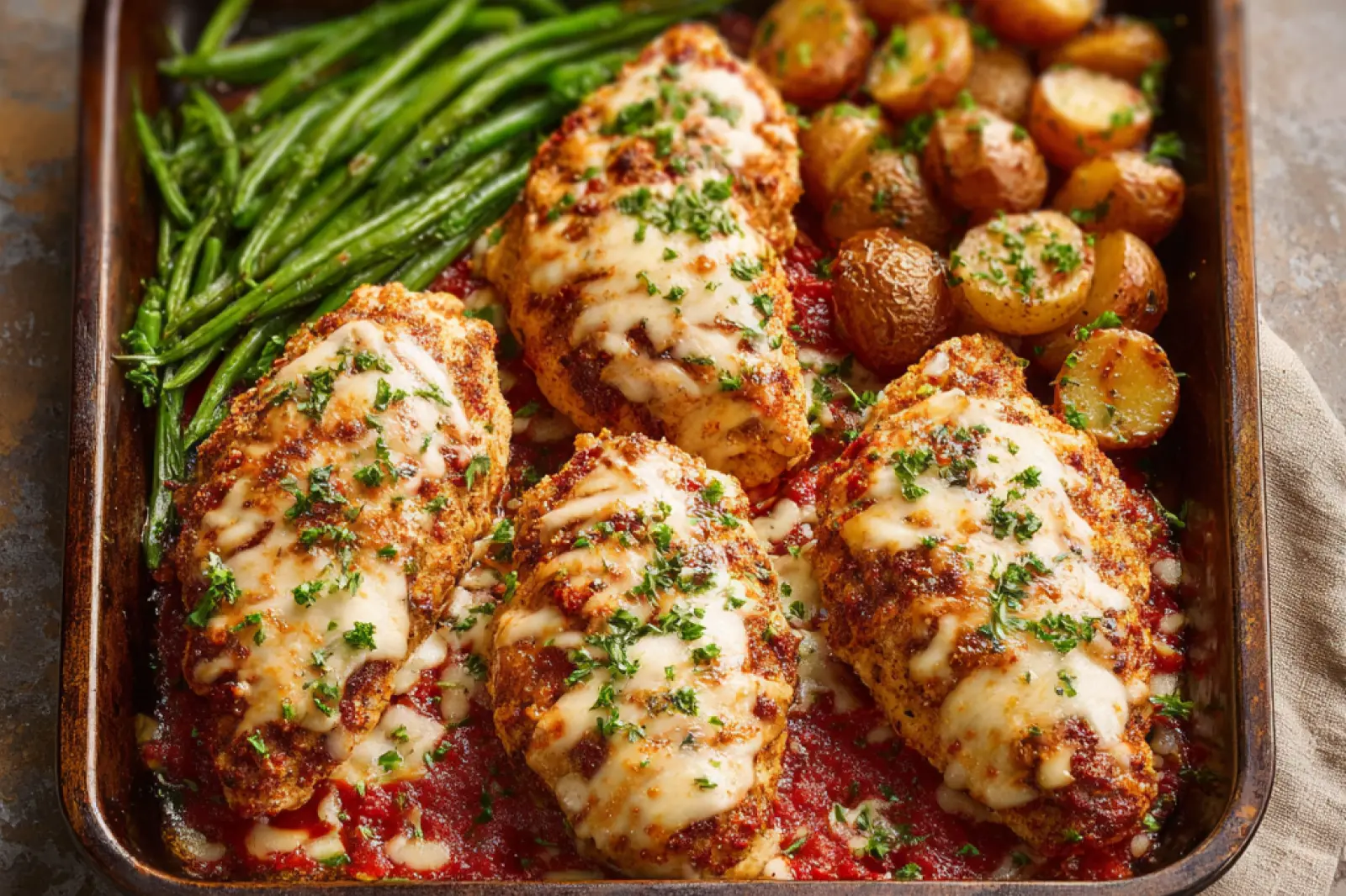 One Pan Weeknight Chicken Parmesan Made Comforting and Crispy