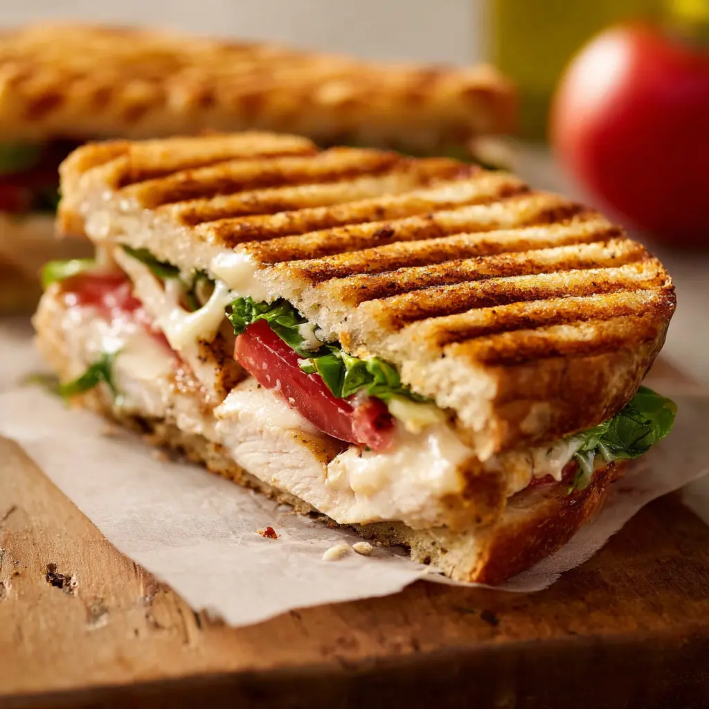 Homemade Panera Frontega Chicken Panini served on a plate, ready to eat