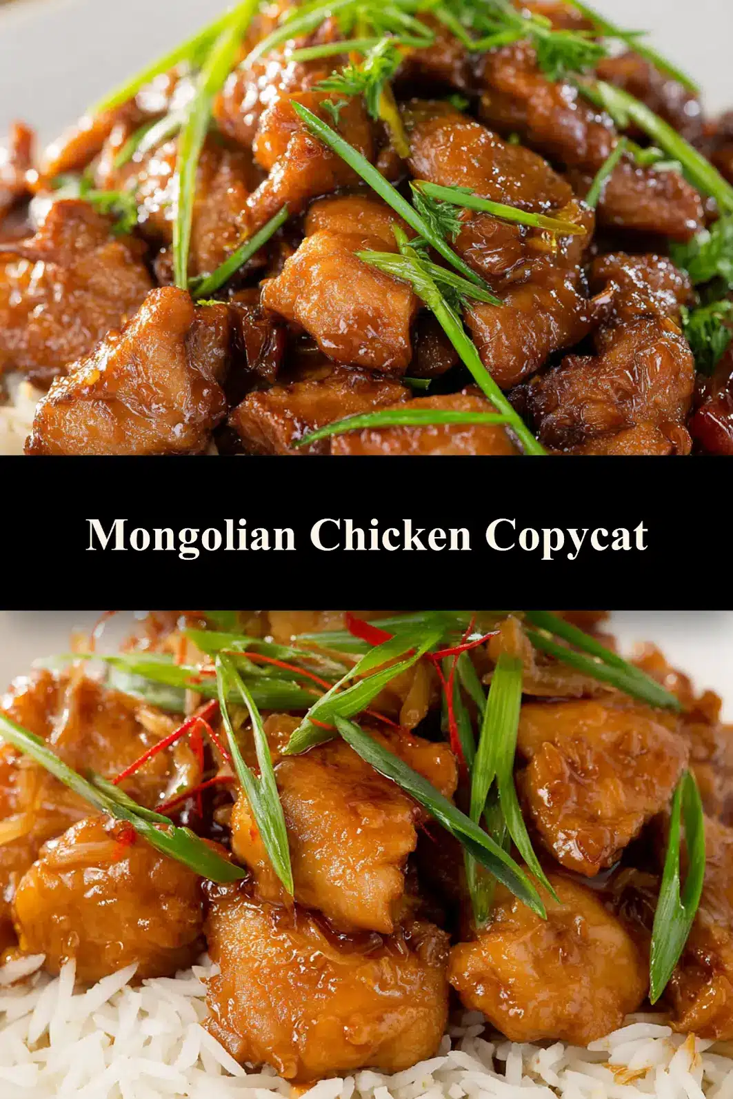 PF Chang's Mongolian Chicken recipe served and ready to eat, easy homemade dinner