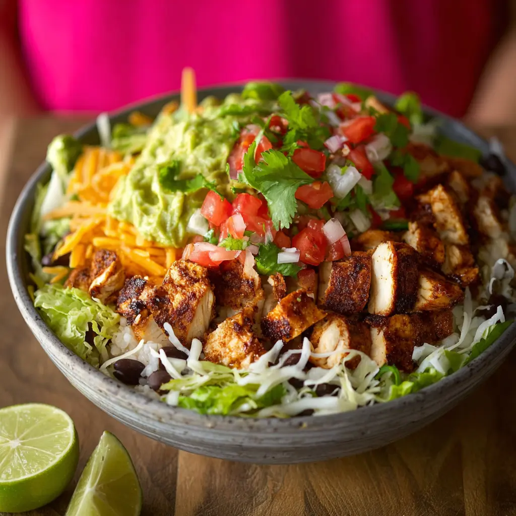 Qdoba Chicken Burrito Bowl recipe, served and ready to eat, easy homemade dinner
