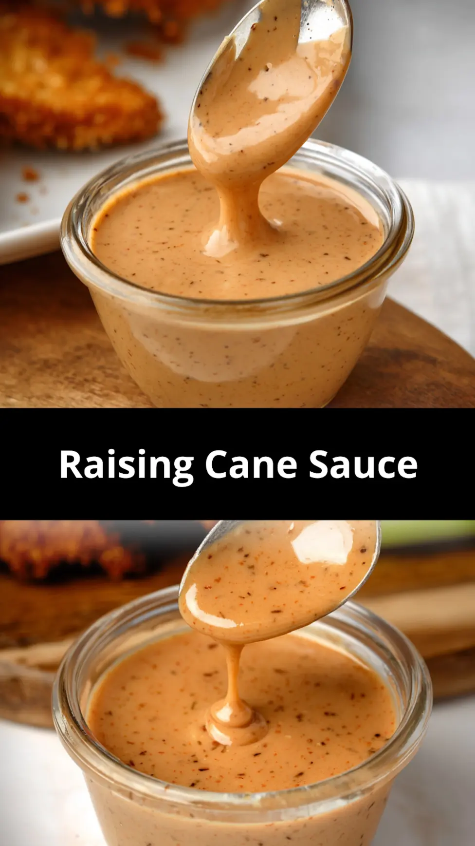 Copycat Raising Cane Sauce recipe pin showing finished sauce in a bowl