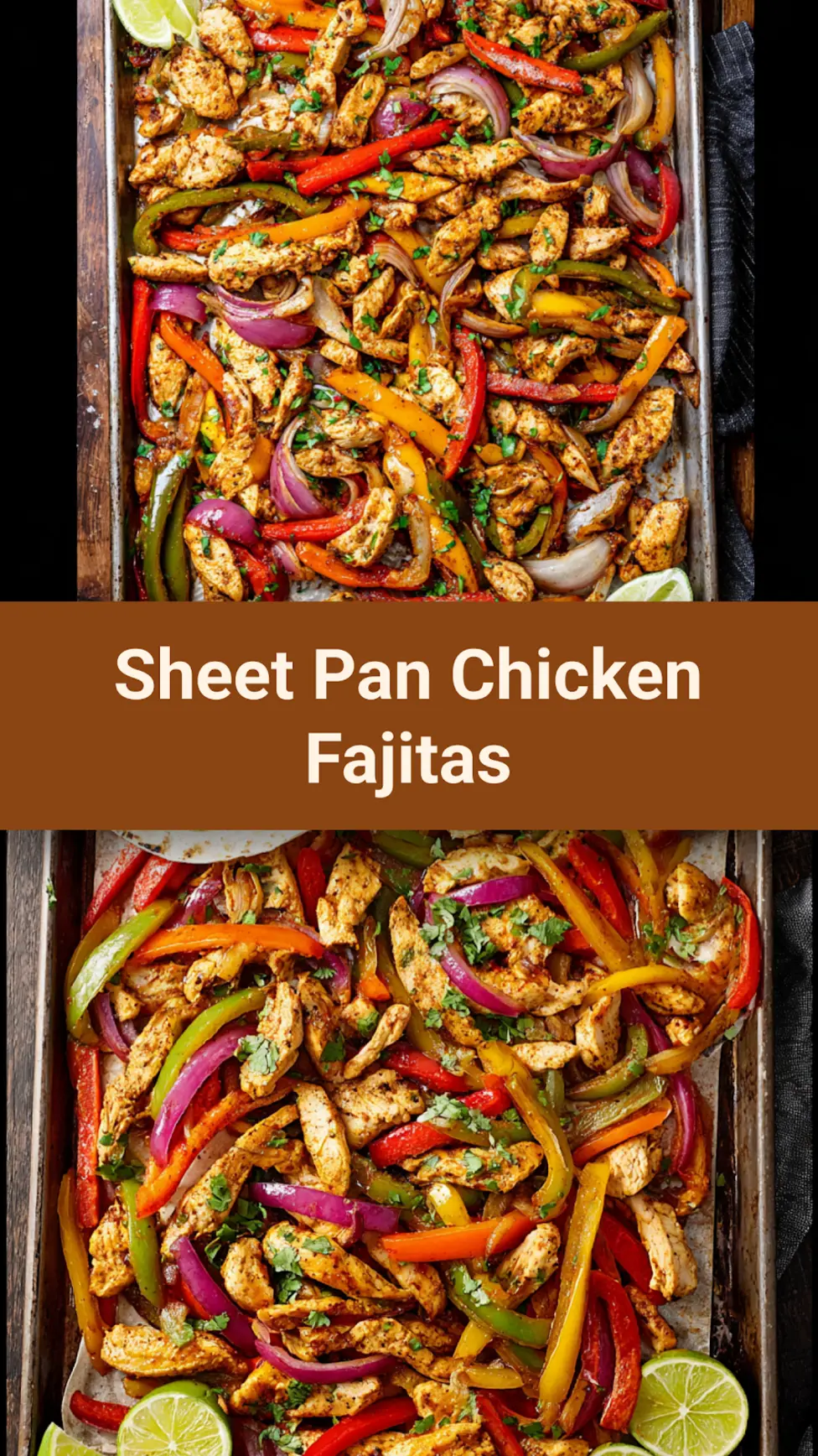 Sheet Pan Chicken Fajitas recipe, served and ready to eat, easy homemade dish