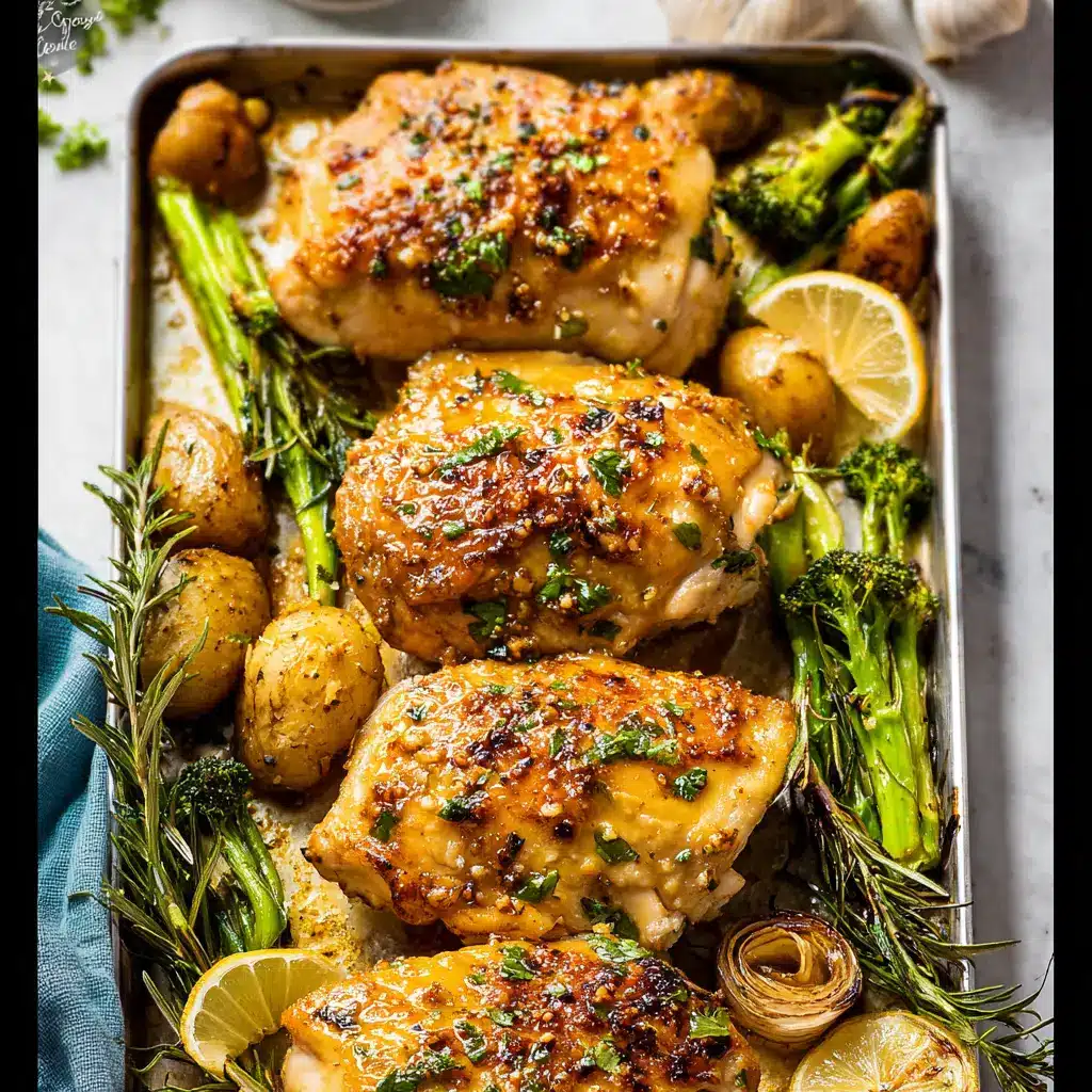 Sheet Pan Garlic Butter Chicken recipe, served and ready to eat, easy homemade dinner