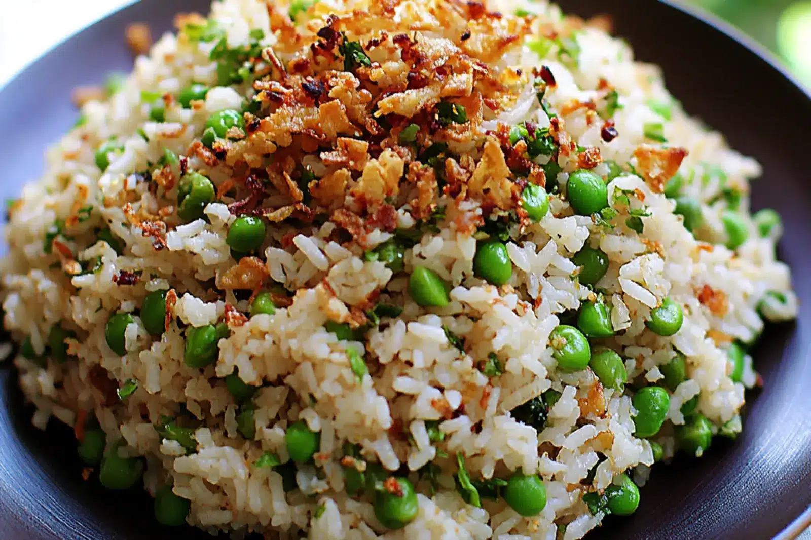 Spring Pea Pulao Rice Crispy Shallots Vibrant Fresh Dinner