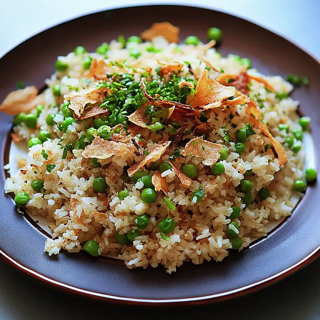 Spring pea pulao rice with crispy shallots served in a bowl, ready to eat