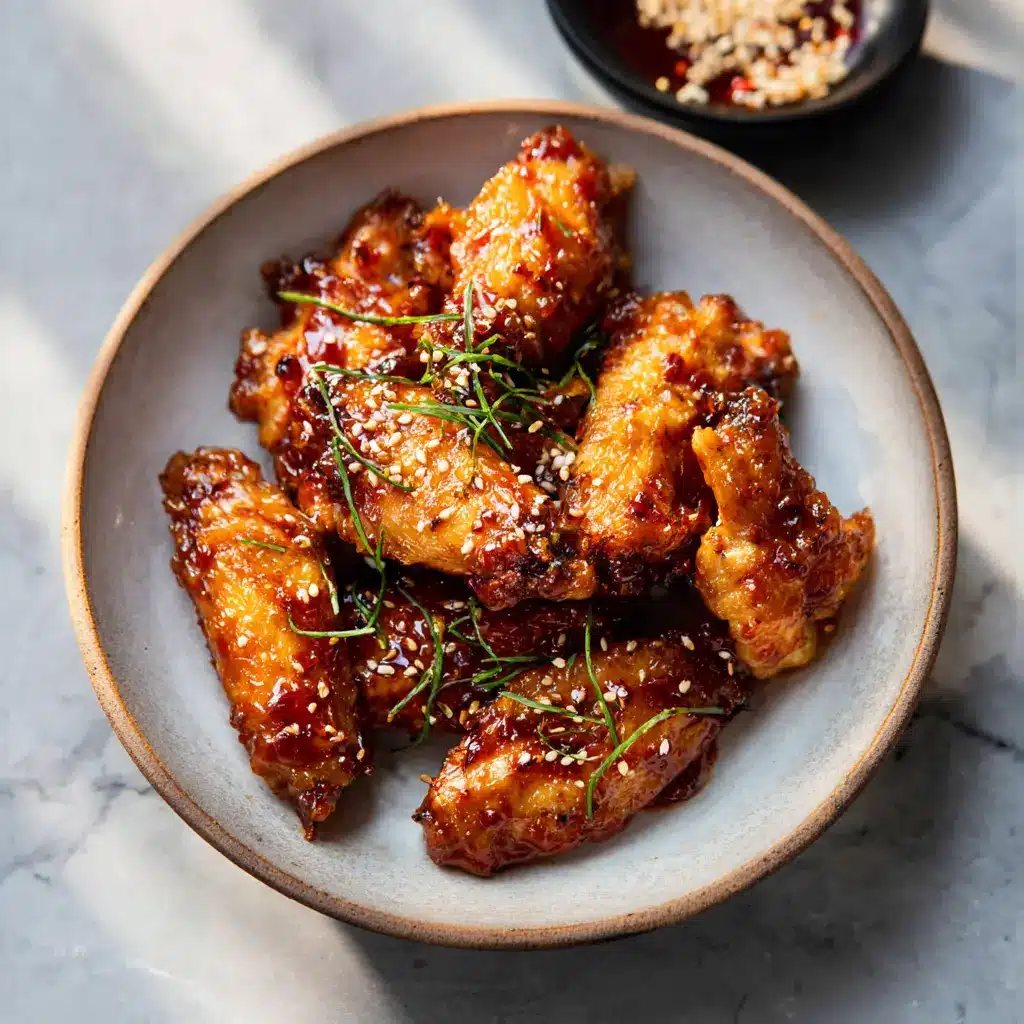 Sticky Honey Sriracha Air Fryer Chicken Wings recipe, served and ready to eat
