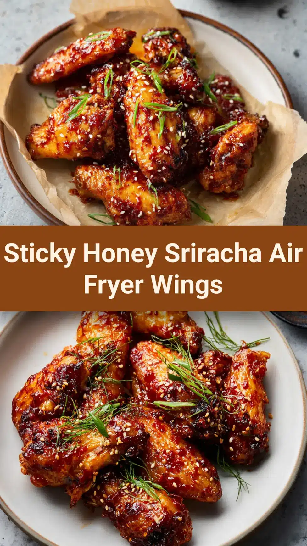 Sticky Honey Sriracha Air Fryer Chicken Wings, ready to serve