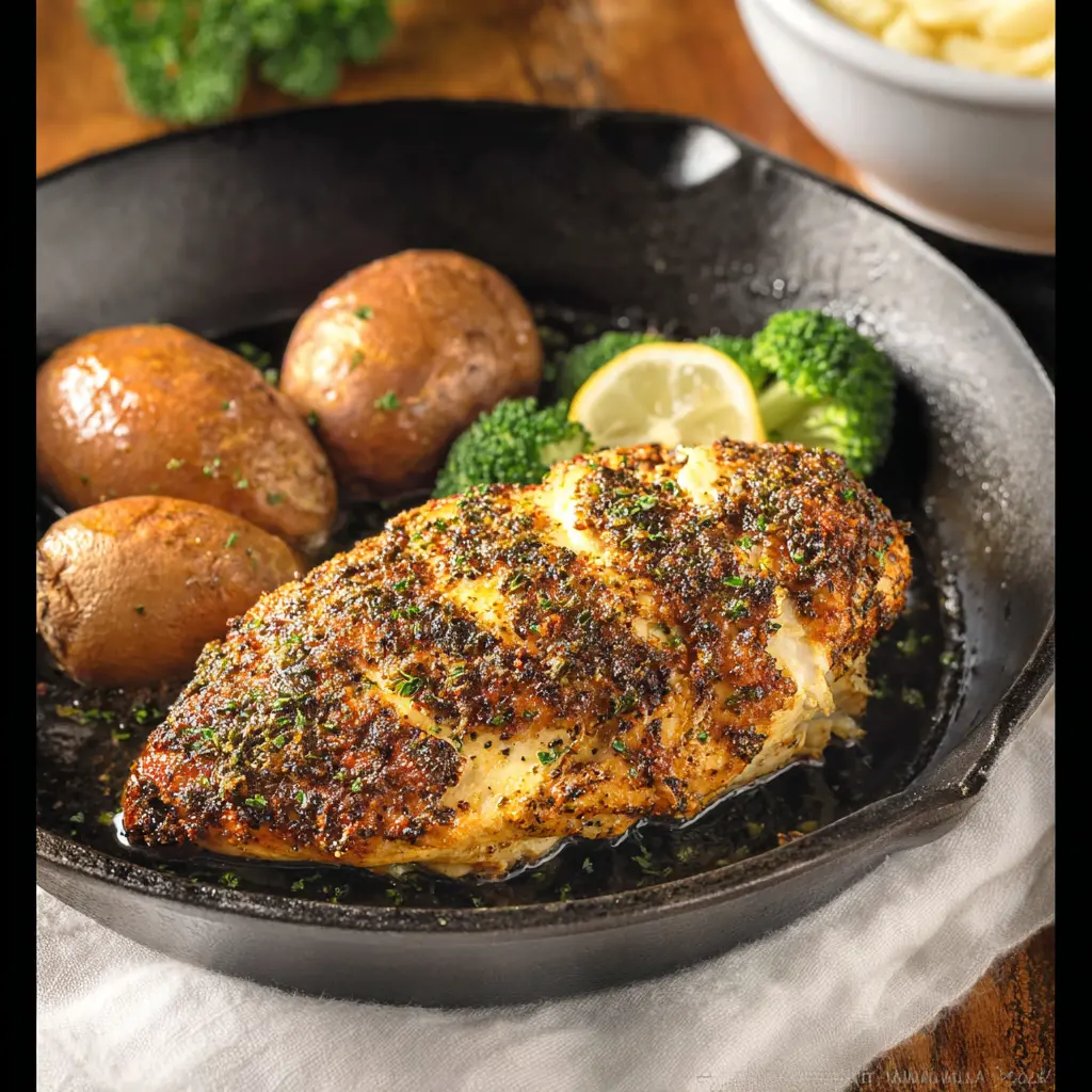 Texas Roadhouse Herb Crusted Chicken recipe, served and ready to eat, easy homemade dinner