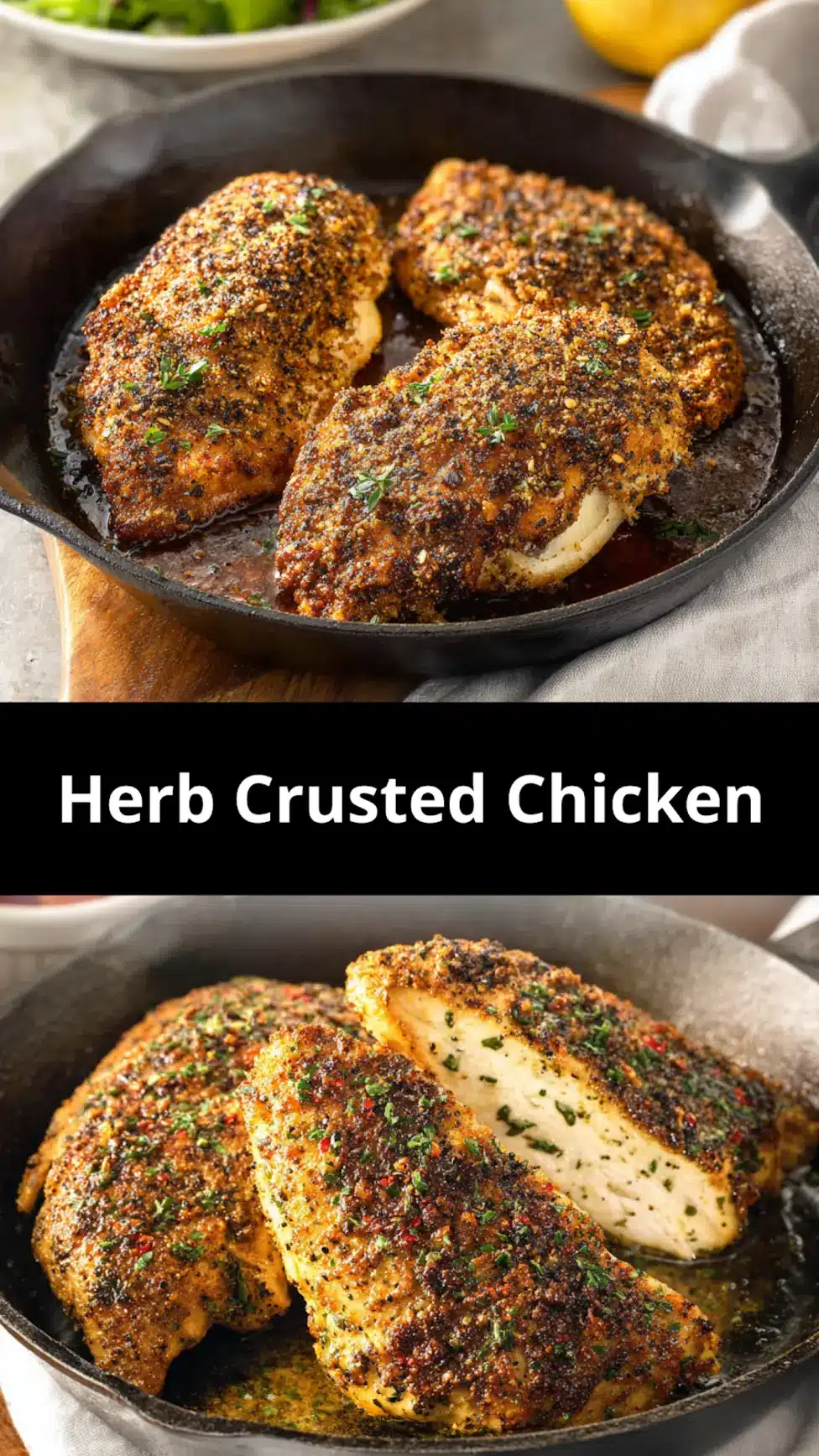 Texas Roadhouse Herb Crusted Chicken recipe, served and ready to eat, easy homemade dinner_pin