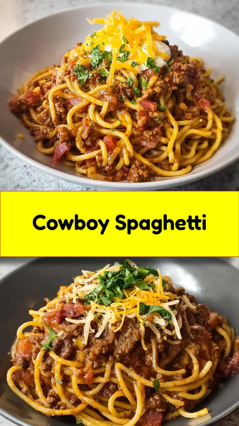 TikTok Cowboy Spaghetti recipe, served and ready to eat, easy homemade dinner