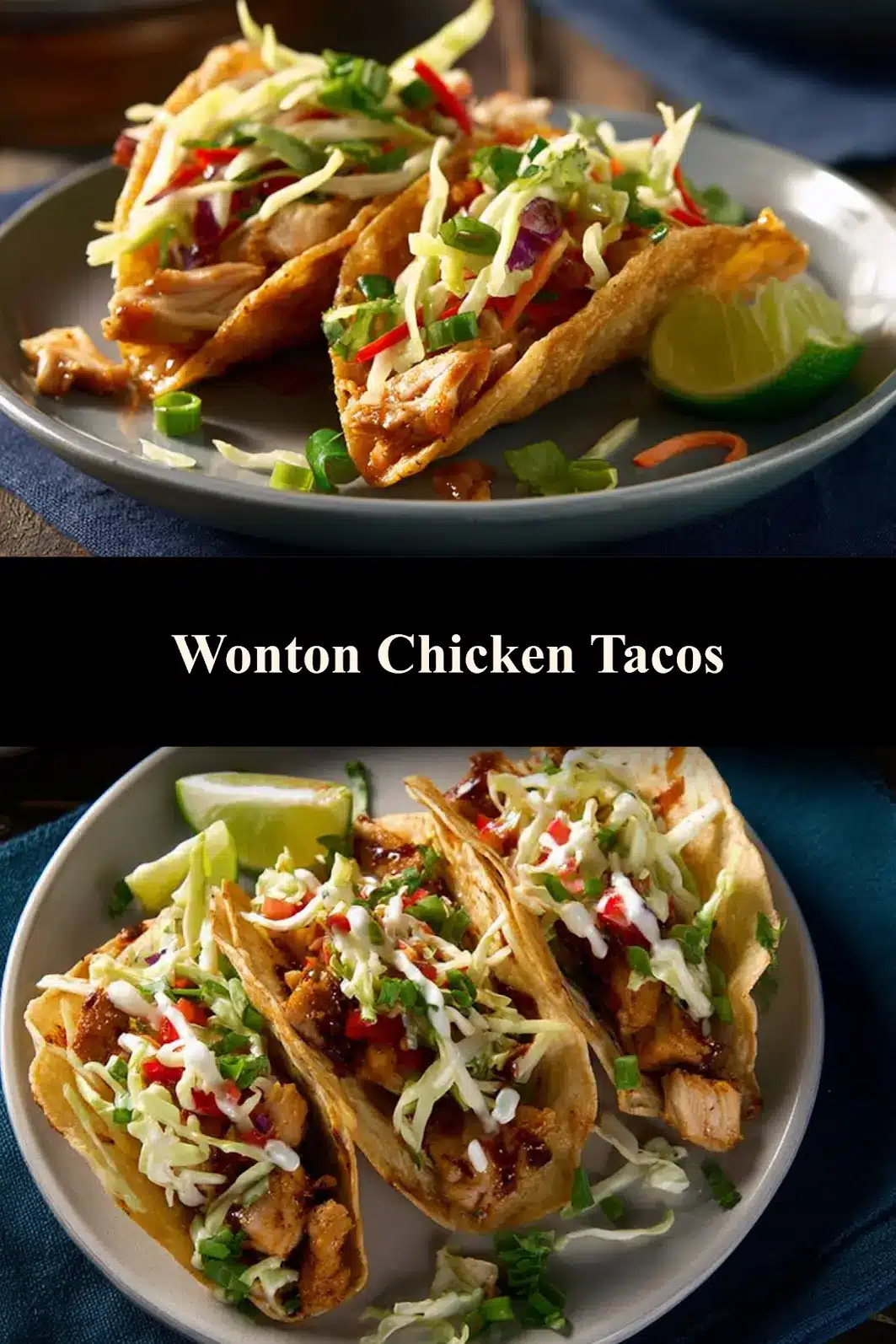 Wonton Chicken Tacos recipe, served and ready to eat, easy homemade dinner