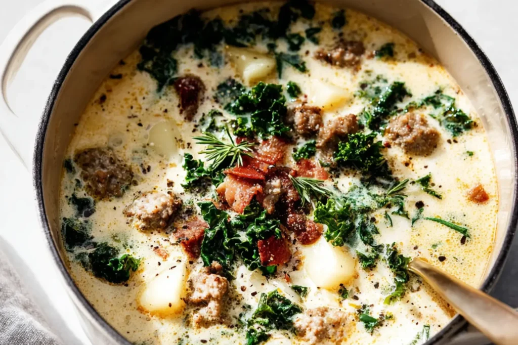 Zuppa Toscana Soup recipe, served and ready to eat, easy homemade dinner