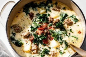 Zuppa Toscana Soup recipe, served and ready to eat, easy homemade dinner
