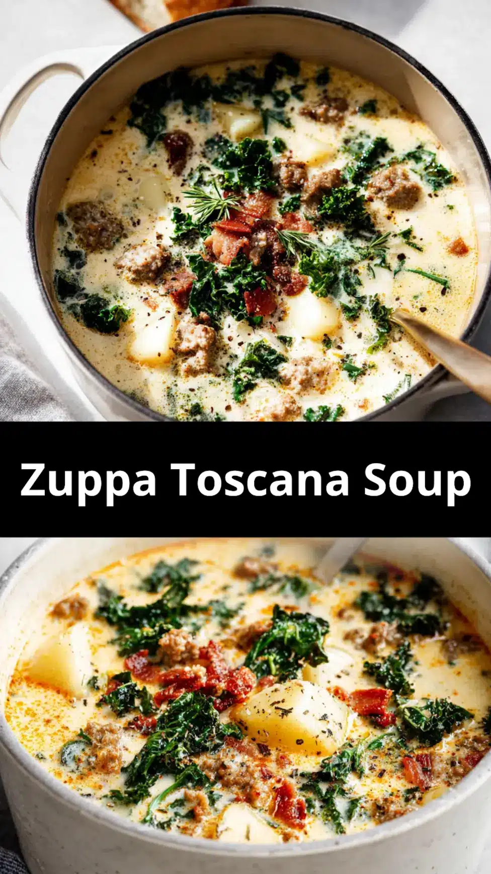 Zuppa Toscana Soup recipe, served and ready to eat, easy homemade dinner
