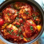 Air Fryer Chicken Cacciatore recipe, served and ready to eat, easy homemade dish