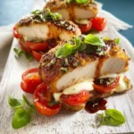 Air Fryer Chicken Caprese recipe, served and ready to eat, easy homemade dish