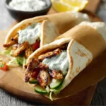 Air Fryer Chicken Gyros Tzatziki recipe, served and ready to eat, easy homemade dish
