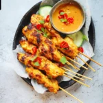 Air Fryer Chicken Satay recipe, served and ready to eat, easy homemade dish