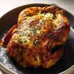 Air Fryer Christmas Chicken Herb Butter recipe, served and ready to eat, easy homemade dish