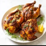 Air Fryer Cornish Game Hens recipe, served and ready to eat, easy homemade dish
