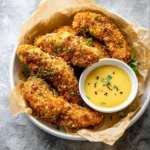 Air Fryer Honey Mustard Chicken Tenders recipe, served and ready to eat, easy homemade dish