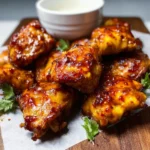 Air Fryer Honey Sriracha Chicken Thighs recipe, served and ready to eat, easy homemade dish