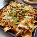 Air Fryer Loaded Chicken Nachos recipe, served and ready to eat, easy homemade dish