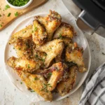 Air Fryer Parmesan Garlic Chicken Wings recipe, served and ready to eat, easy homemade dish