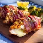 Air Fryer Prosciutto Wrapped Chicken recipe, served and ready to eat, easy homemade dish