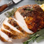 AIR FRYER TURKEY BREAST THANKSGIVING recipe, served and ready to eat, easy homemade dish