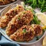 Air Fryer Walnut Crusted Chicken recipe, served and ready to eat, easy homemade dish
