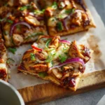 BBQ Chicken Flatbread recipe, served and ready to eat, easy homemade dish