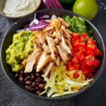 Cantina Chicken Bowl Copycat recipe, served and ready to eat, easy homemade dish