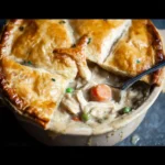 Cracker Barrel Chicken Pot Pie Copycat recipe, served and ready to eat, easy homemade dish