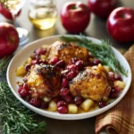 Cranberry Apple Cider Chicken recipe, served and ready to eat, easy homemade dish