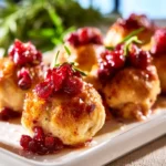 Cranberry Chicken Meatballs recipe, served and ready to eat, easy homemade dish