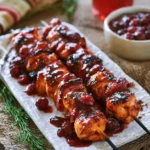 CRANBERRY GLAZED CHICKEN KABOBS recipe, served and ready to eat, easy homemade dish
