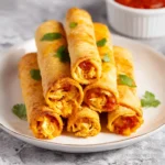 Crispy Air Fryer Chicken Taquitos recipe, served and ready to eat, easy homemade dish