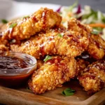 Jack Daniels Chicken Strips recipe, served and ready to eat, easy homemade dish