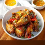 Mango Habanero Chicken Wings recipe, served and ready to eat, easy homemade dish