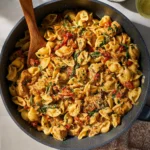 One Pan Marry Me Chicken Pasta recipe, served and ready to eat, easy homemade dish
